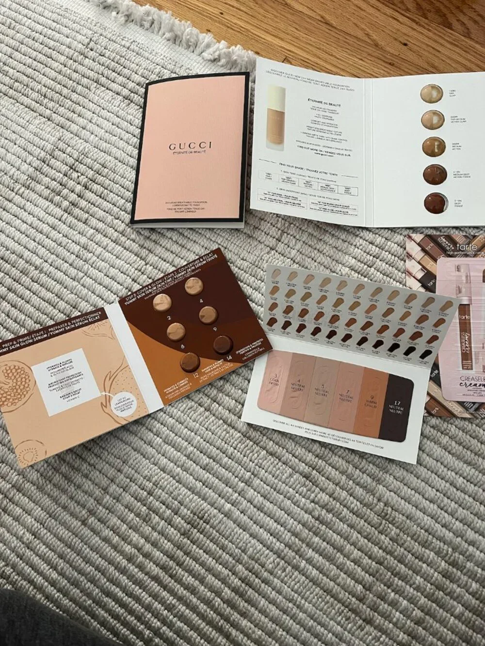 Gucci Beauty Tarte Charlotte Tilbury Makeup Palette Sample Foundation Cards